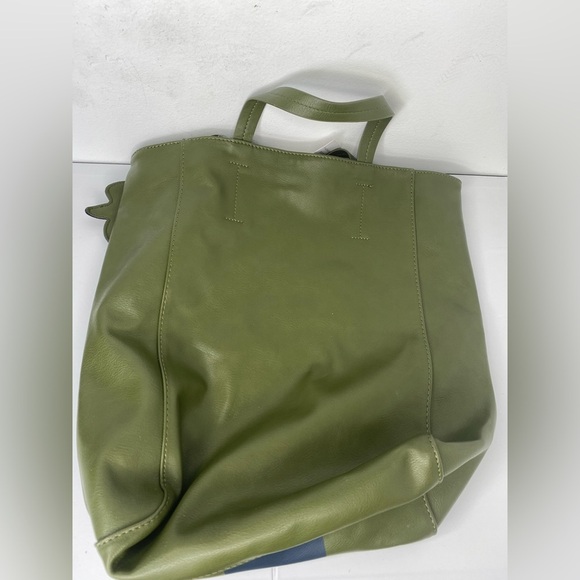 NWT Olive Green and Navy Large Tote Bag With Floral Attachment - Picture 4 of 4